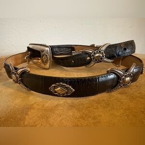 Brighton Black Leather Belt with Ornate Silver Details